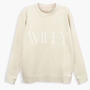 Miss to Mrs Wifey Crewneck Sweatshirt Cream Beige Embroidered Bridal Size Small